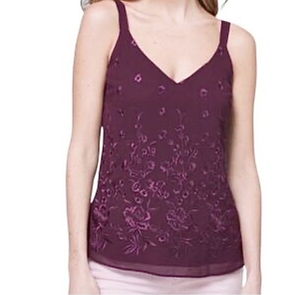 White House Black Market Plum Embroidered V-Neck Camisole